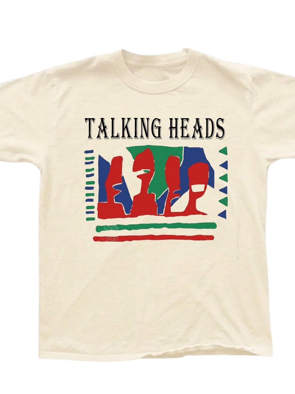 Gildan Talking Heads Graphic Tee in Cream with Red Green Blue Print